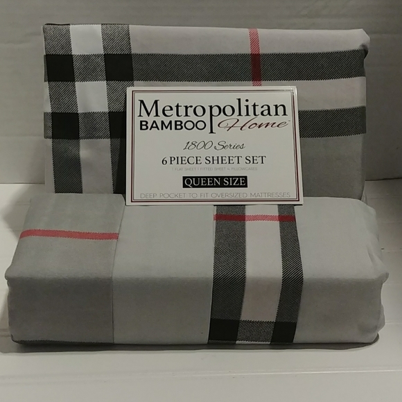 Metropolitan Bamboo Home Other - Metropolitan Bamboo Gray Plaid Queen Sheet Set